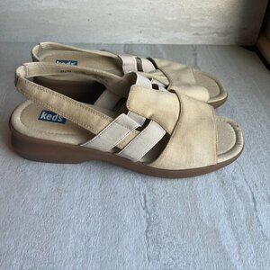 ** Keds Tan Ivory Canvas Slides Elastic slip on 8.5